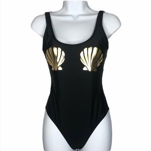 🆕Arizona Small Juniors Black Gold Shell one piece swimsuit